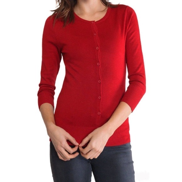 Classic Red Button Up Cardigan Sweater 3/4 Length Sleeve Plus Size 2X - Hey Viv - Picture 1 of 7